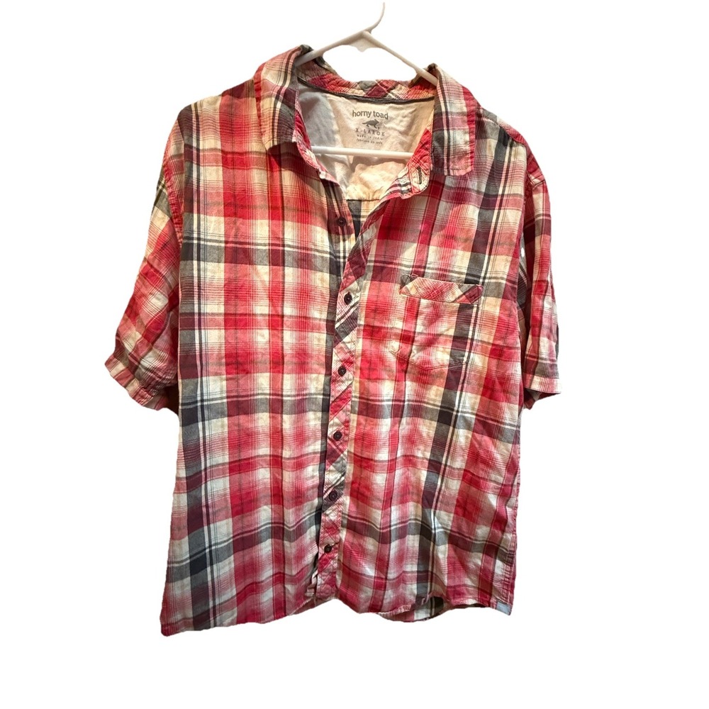 HORNY TOAD MENS XL MICKEY Red PLAID SHORT SLEEVE SHIRT 100% COTTON